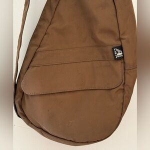 AmeriBag Classic Healthy Back Sling Bag Tan Brown Crossbody Nylon Purse Travel